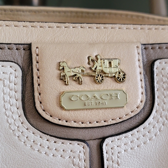 Coach 22701 Madison Kara Carryall Green Tan Cream Leather Brass Y2K Satchel Bag - Picture 2 of 16